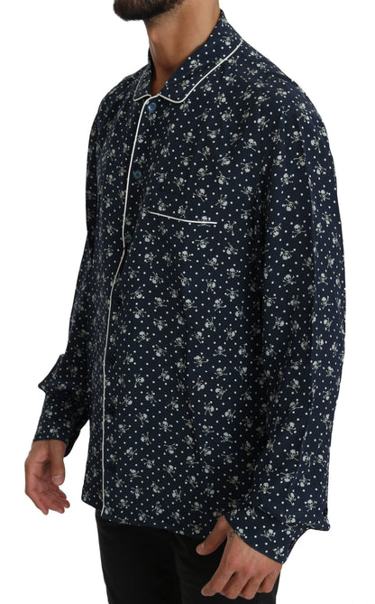 Dolce & Gabbana Silken Elegance: Blue Skull Print Lounge Shirt