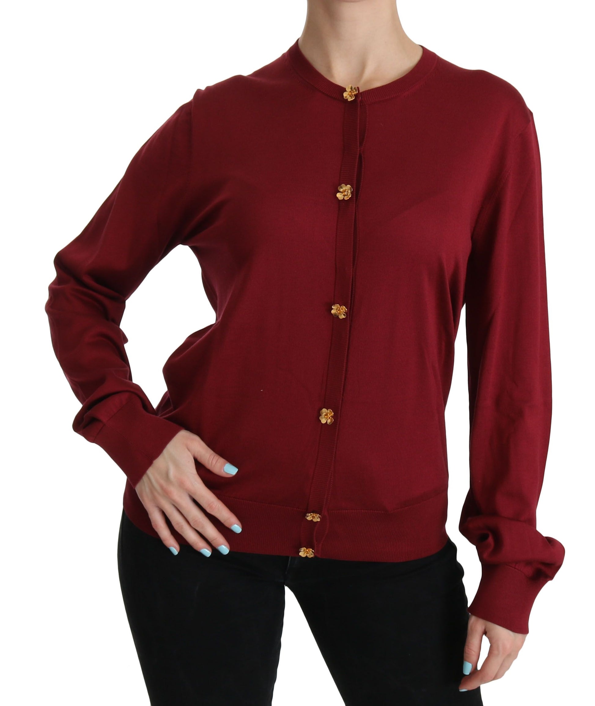 Dolce & Gabbana Silk Red Cardigan Top with Button Accents