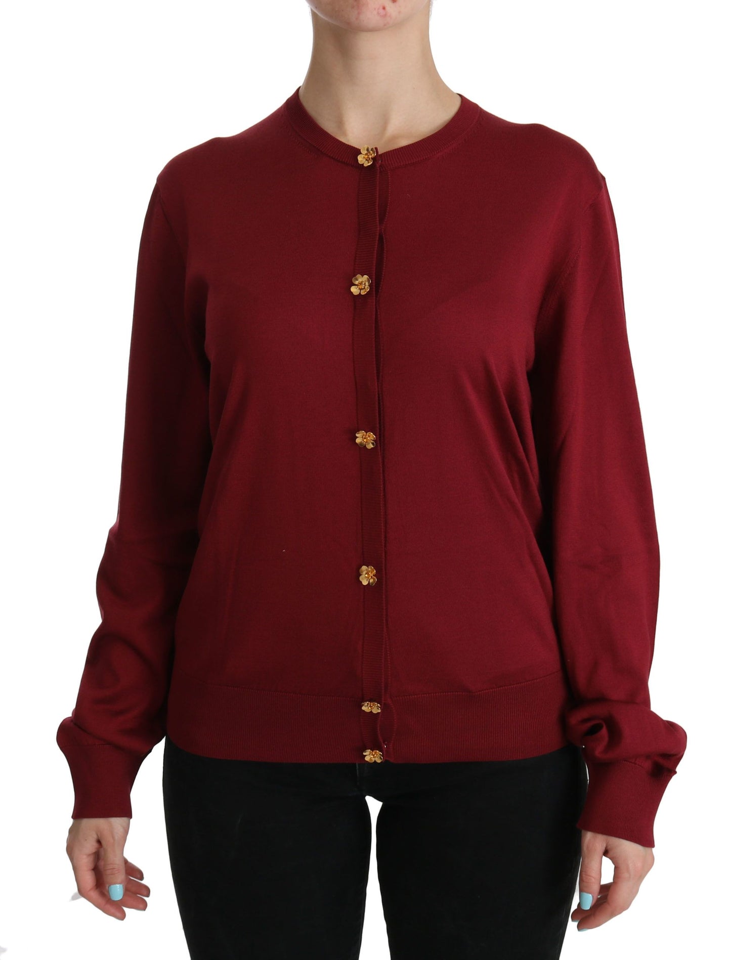 Dolce & Gabbana Silk Red Cardigan Top with Button Accents