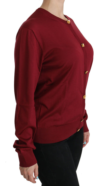 Dolce & Gabbana Silk Red Cardigan Top with Button Accents