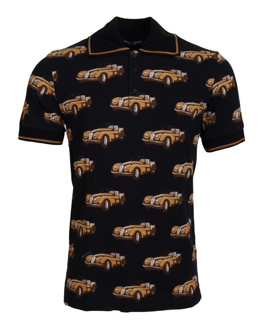 Dolce & Gabbana Elegant Car Print Polo T-Shirt in Black