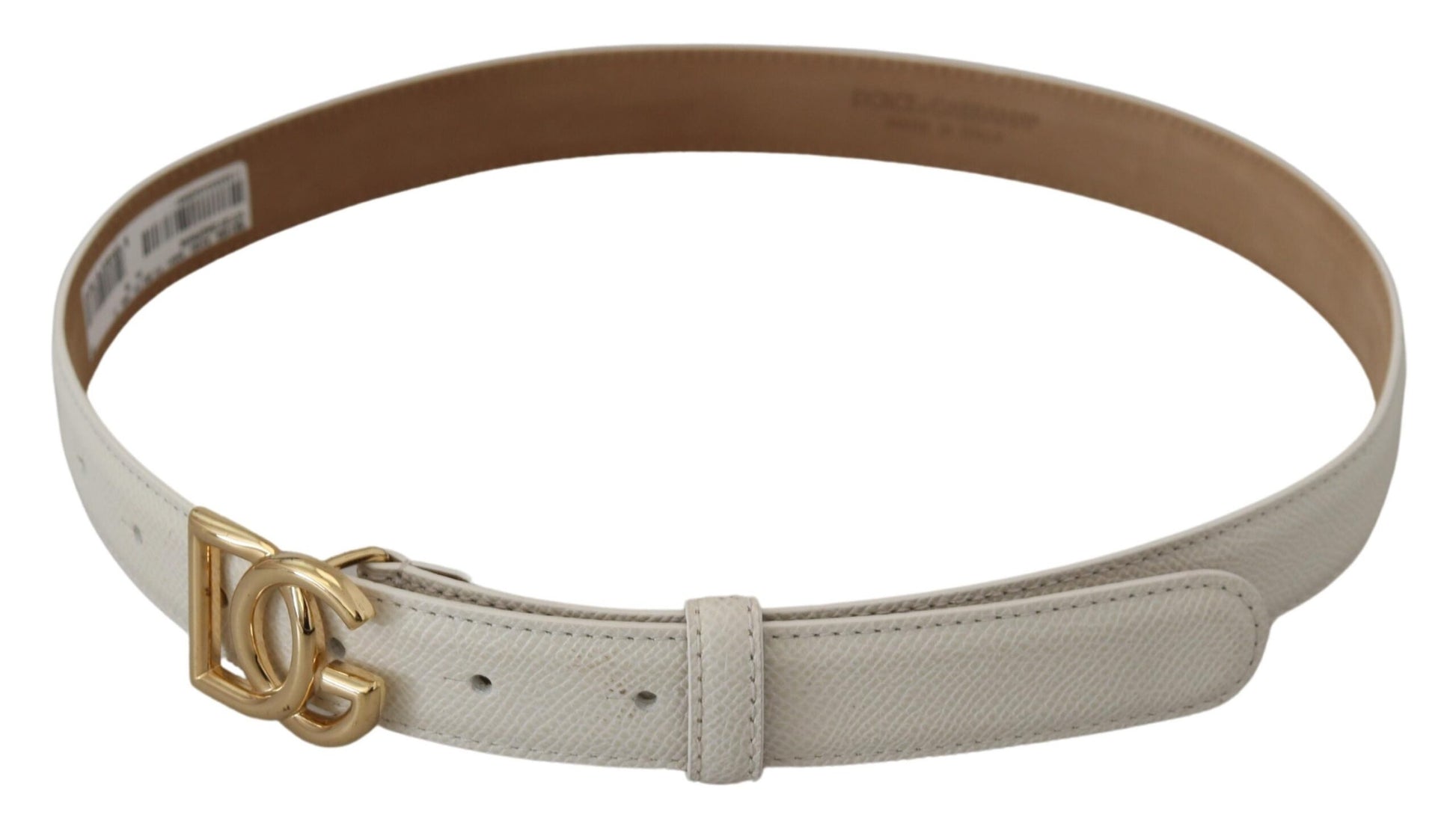 Dolce & Gabbana White Leather Gold DG Logo Buckle Belt Women