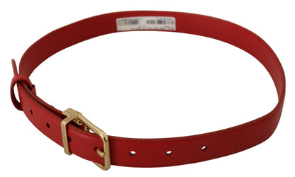 Dolce & Gabbana Red Calfskin Leather Gold Metal Buckle Belt