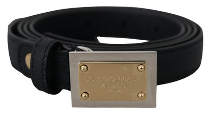 Dolce & Gabbana Black Calf Leather Metal Square Buckle Belt