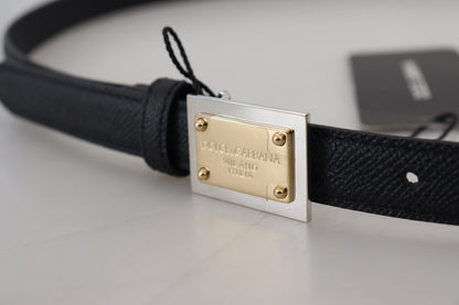 Dolce & Gabbana Black Calf Leather Metal Square Buckle Belt