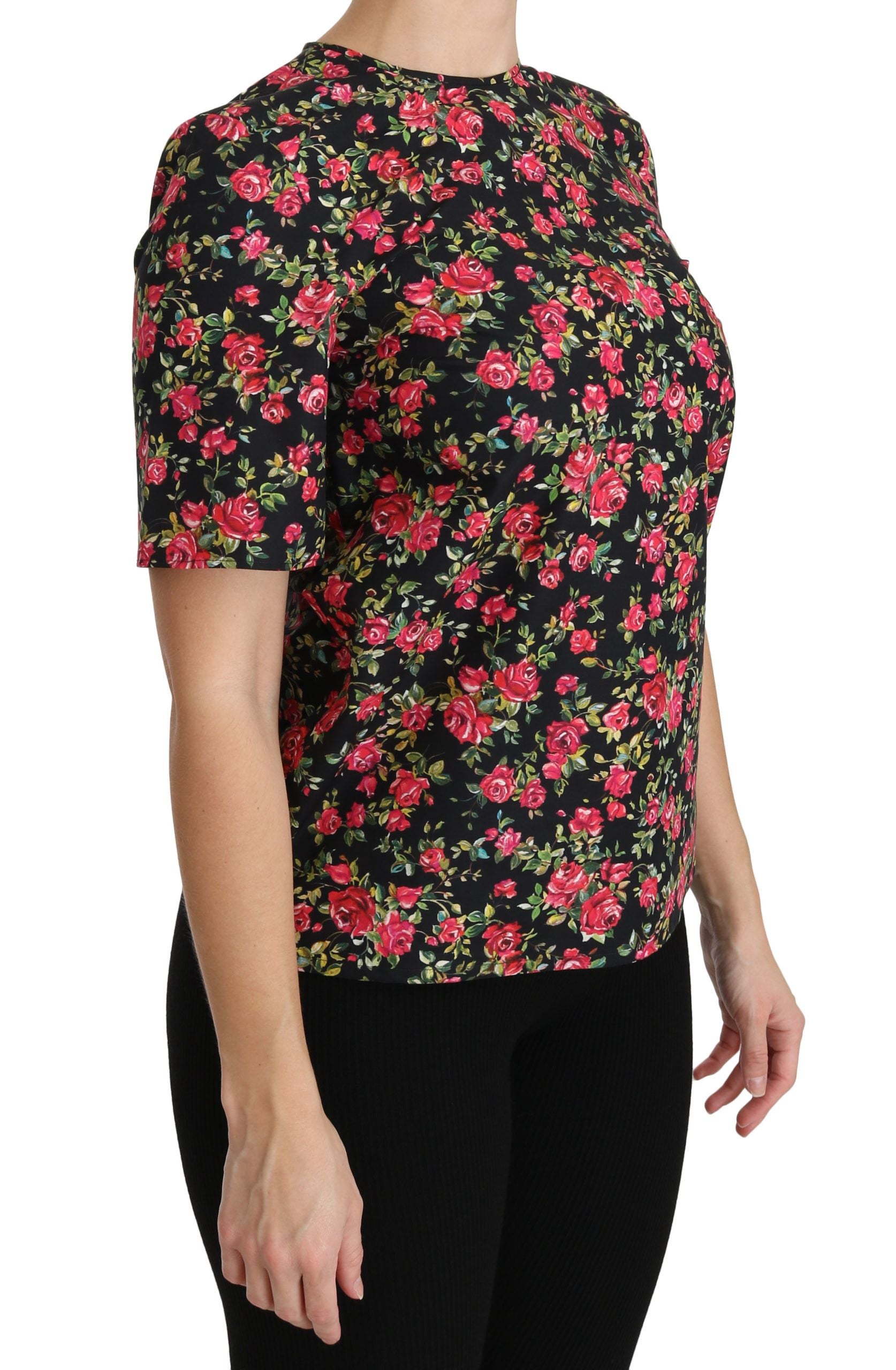 Dolce & Gabbana Elegant Black Floral Crew Neck Top