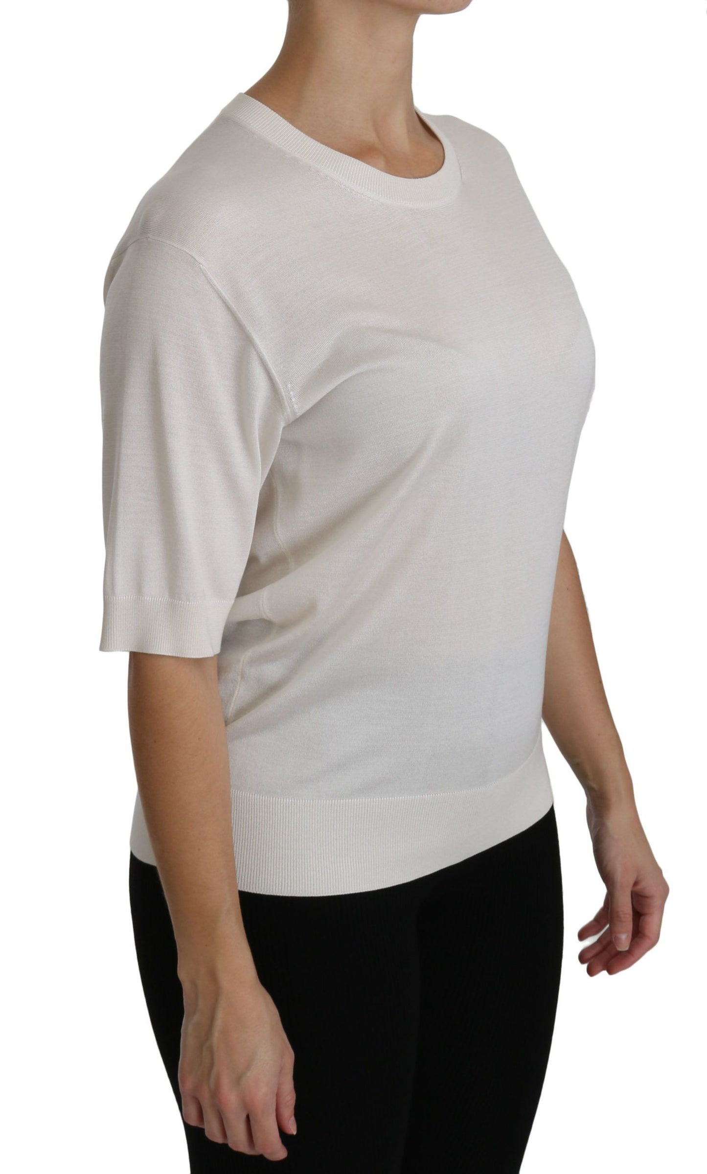 Dolce & Gabbana Elegant White Silk Crew Neck Top