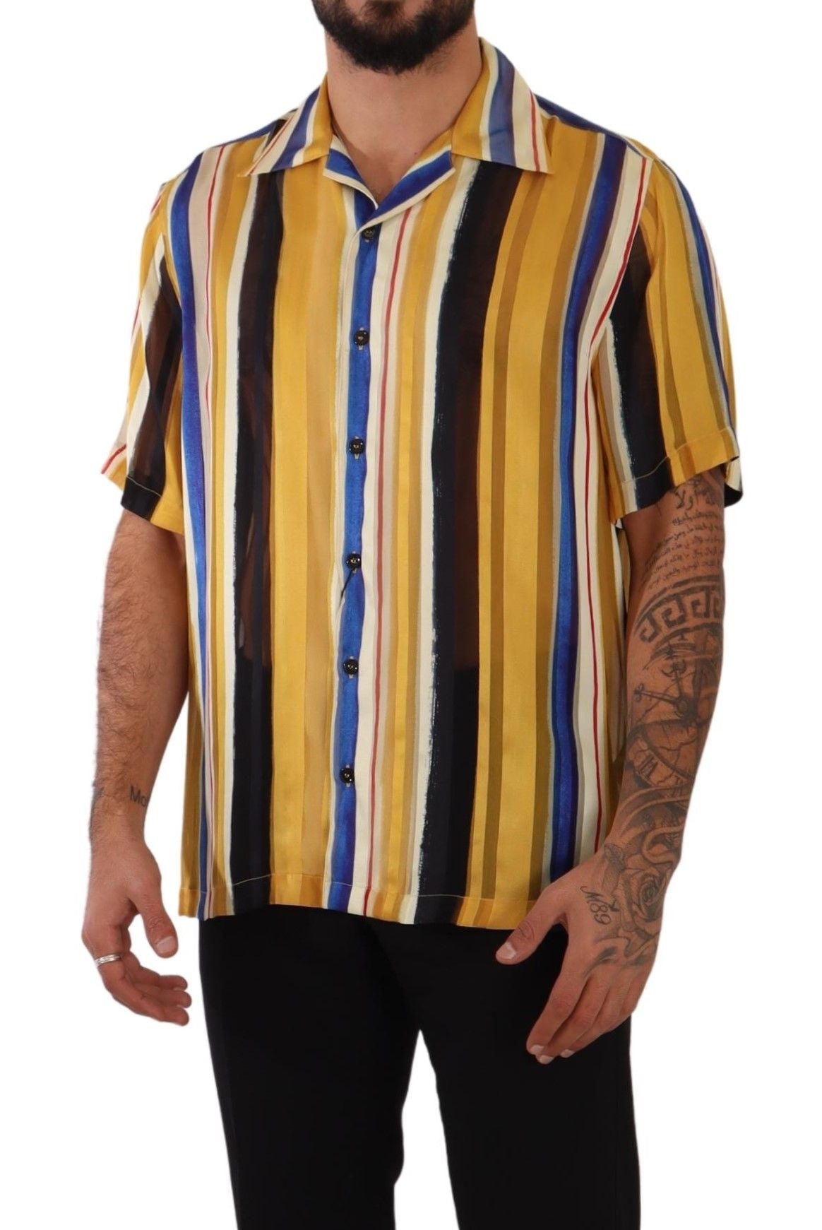 Dolce & Gabbana Yellow Striped Silk-Blend Men's Shirt