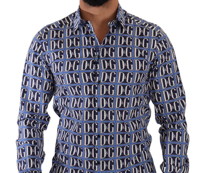 Dolce & Gabbana Slim Fit Blue Logo Cotton Shirt