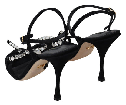 Dolce & Gabbana Elegant Suede High Sandals with Crystal Bows