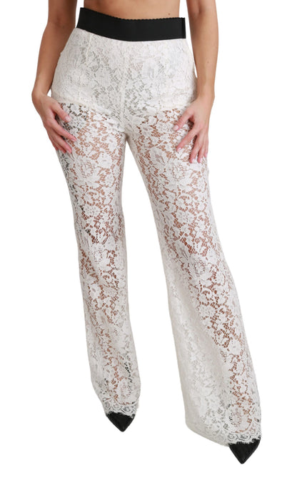 Dolce & Gabbana Elegant White Lace High Waist Pants