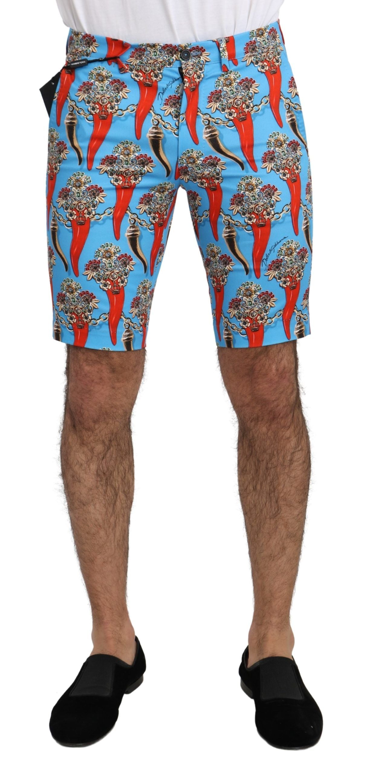 Dolce & Gabbana Chic Blue Chili Print Casual Shorts