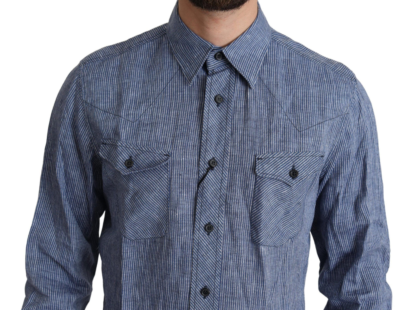 Dolce & Gabbana Elegant Striped Linen Button-Down Shirt