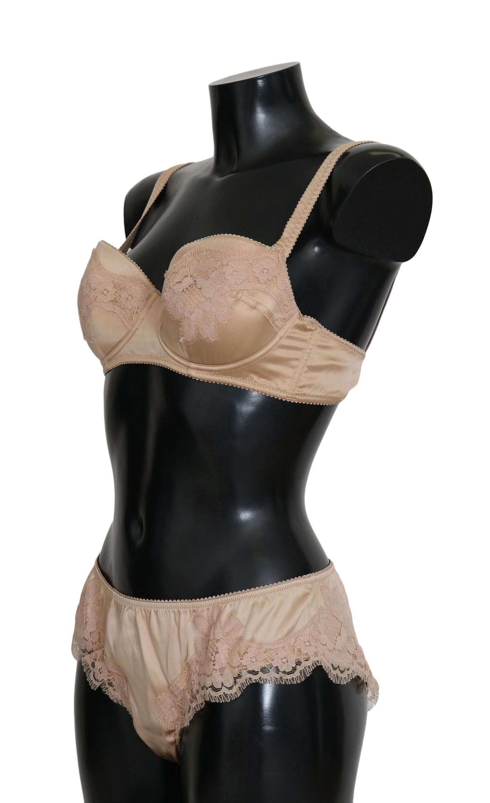 Dolce & Gabbana Elegant Beige Floral Silk Lingerie Set