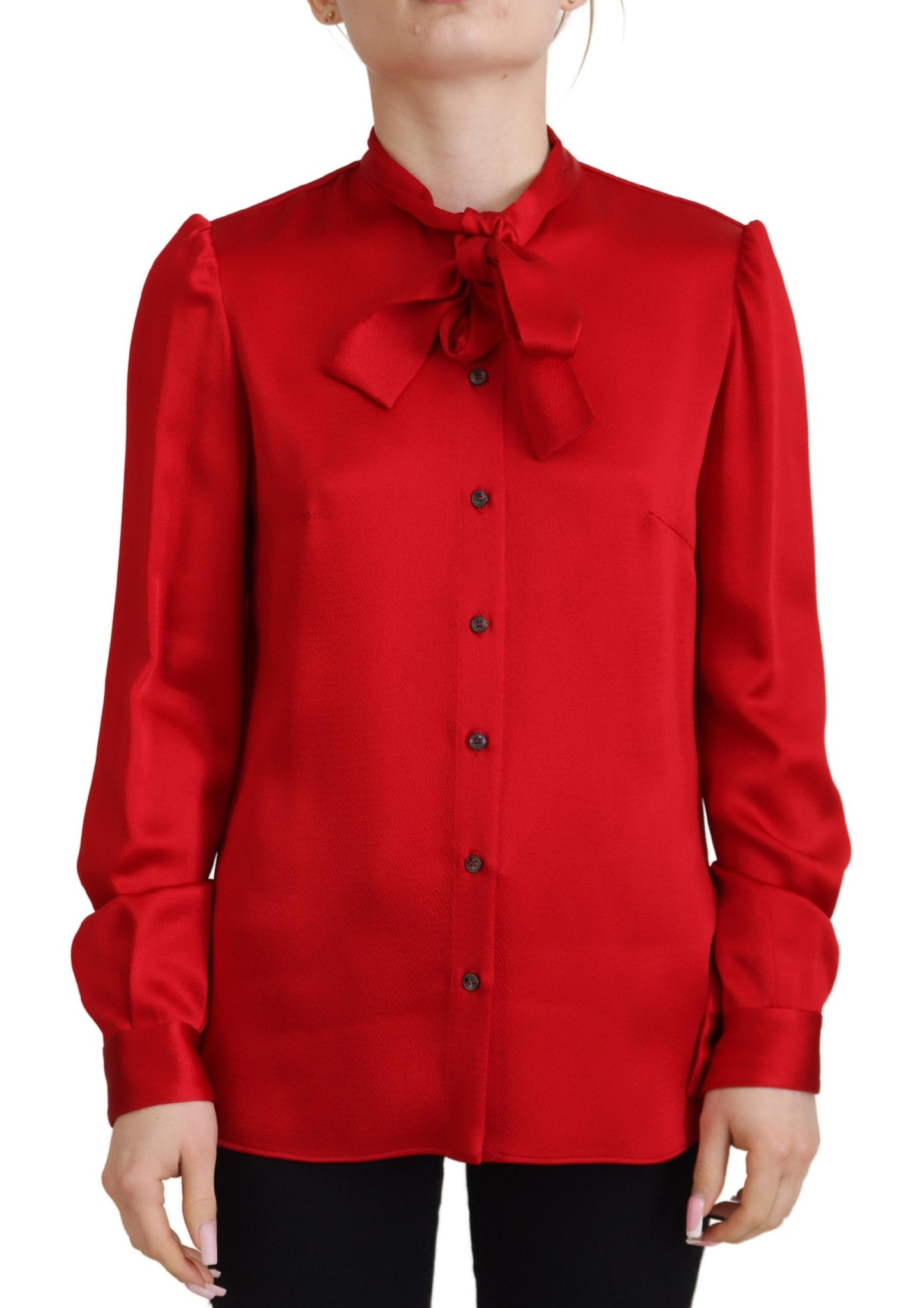 Dolce & Gabbana Elegant Red Ascot Collar Blouse