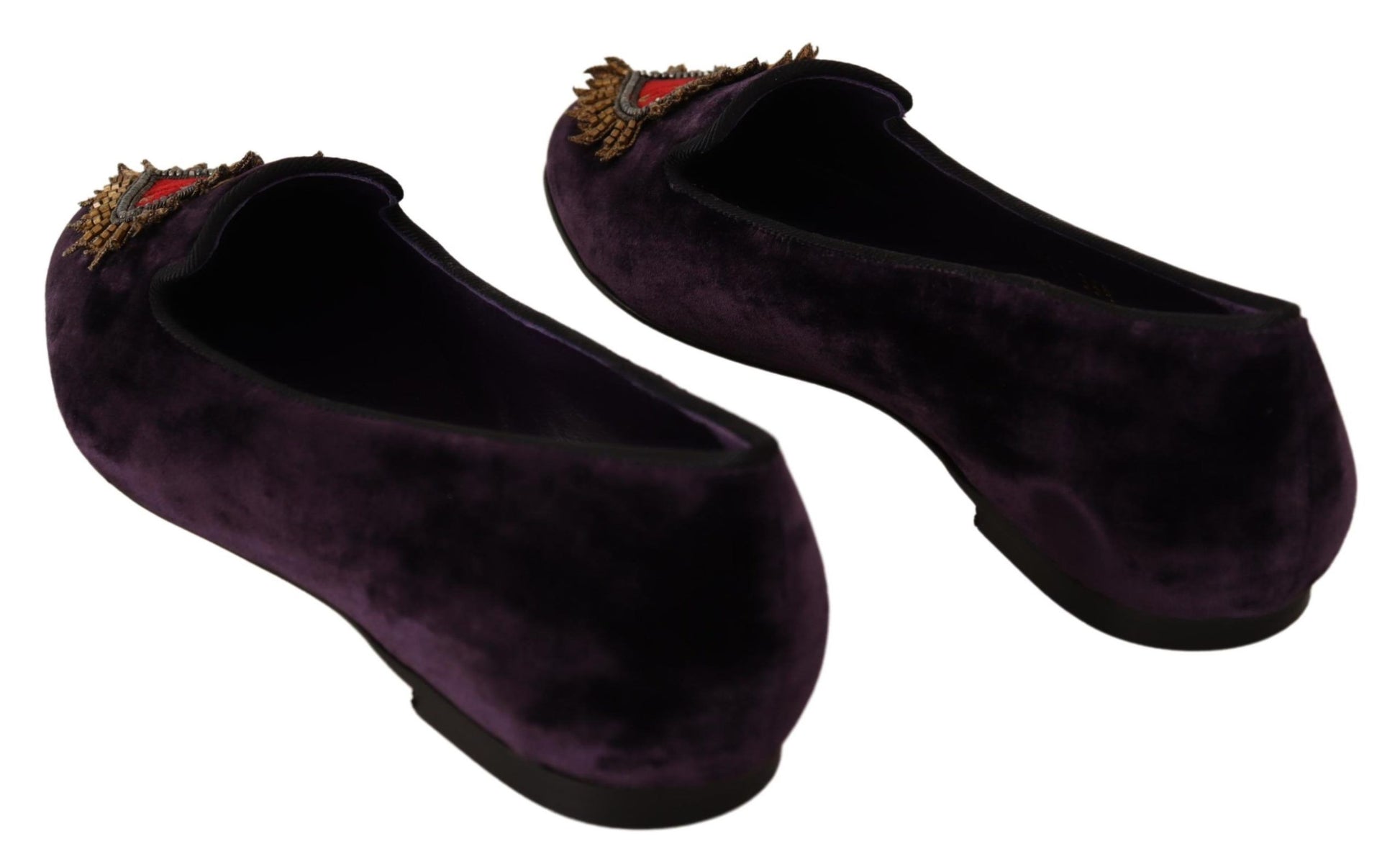 Dolce & Gabbana Chic Purple Velvet Loafers with Heart Detail