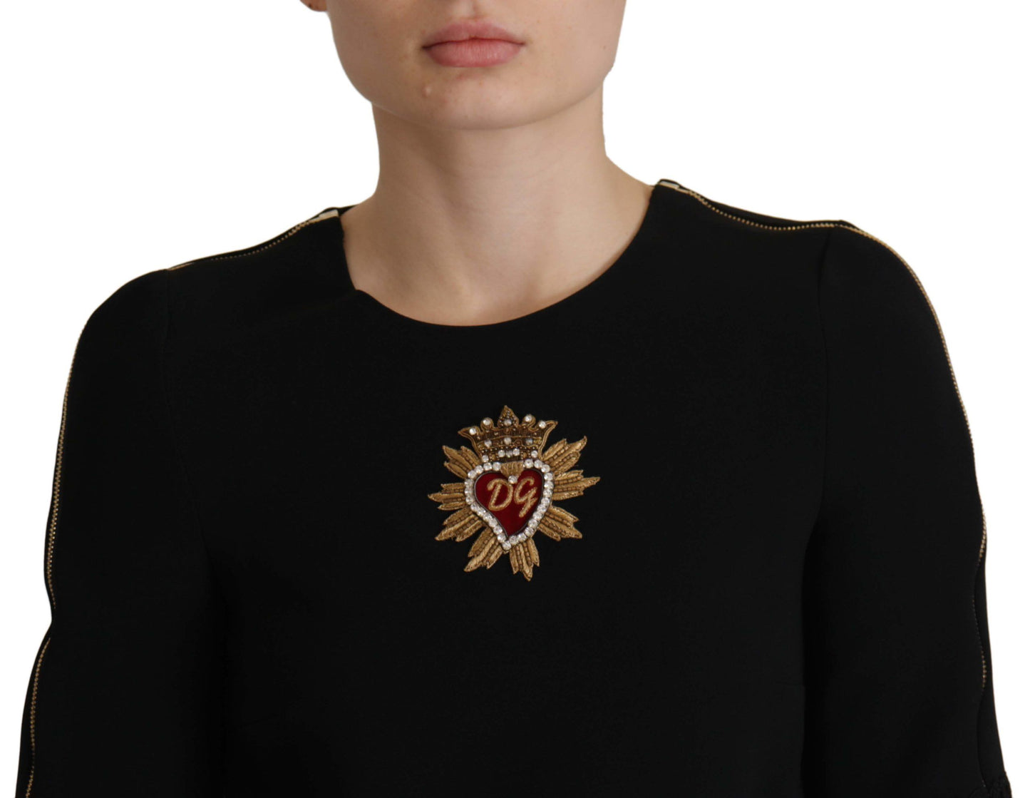 Dolce & Gabbana Elegant Beaded Logo Zip Sleeve Blouse