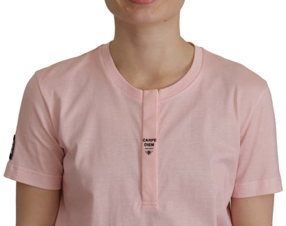 Dolce & Gabbana Floral Henley Cotton Tee in Pink