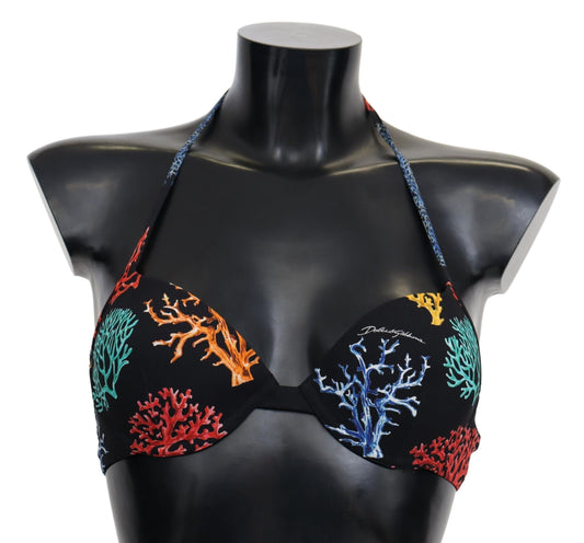 Dolce & Gabbana Chic Black Coral Print Bikini Top