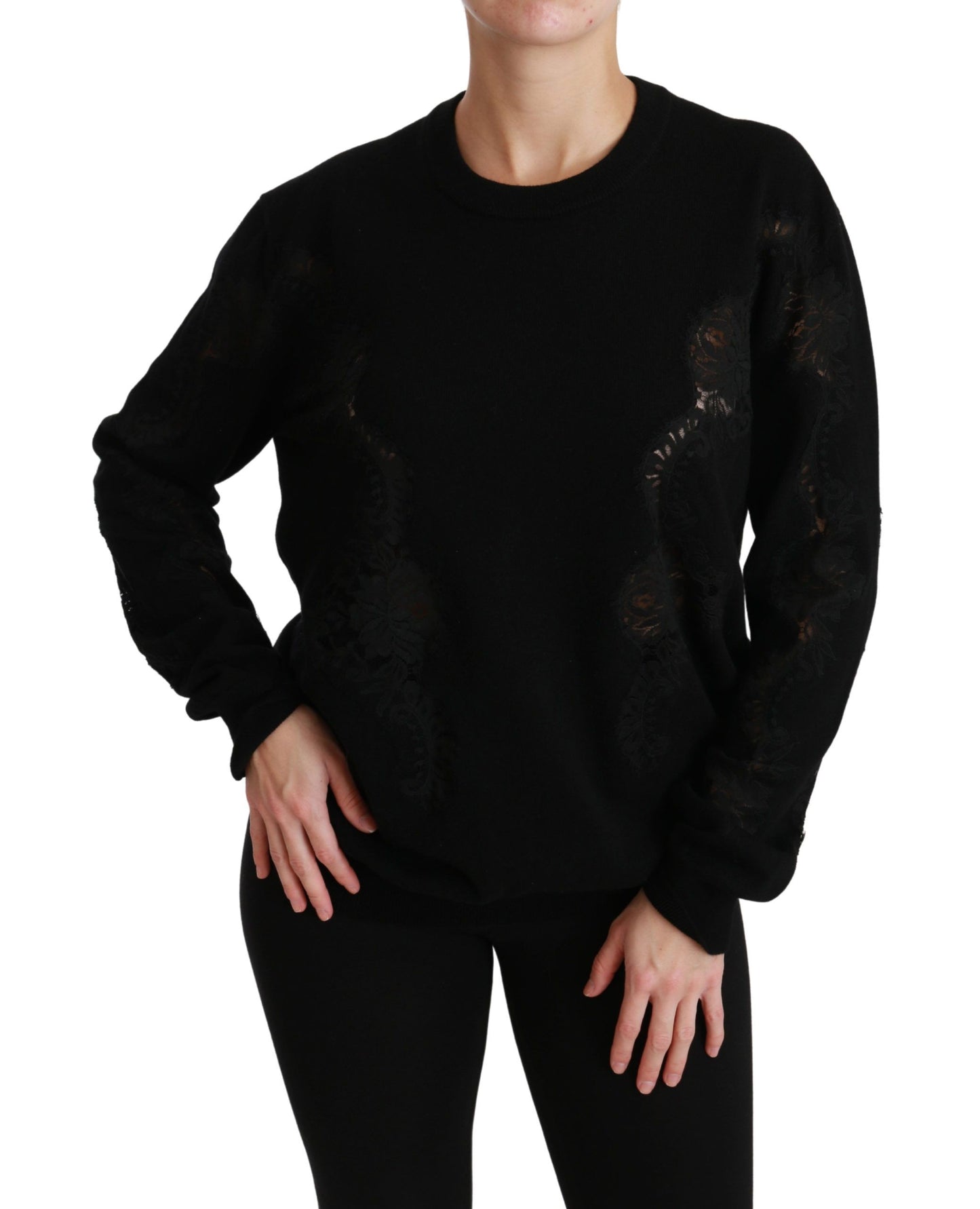 Dolce & Gabbana Elegant Cashmere Crewneck Sweater with Lace Detail