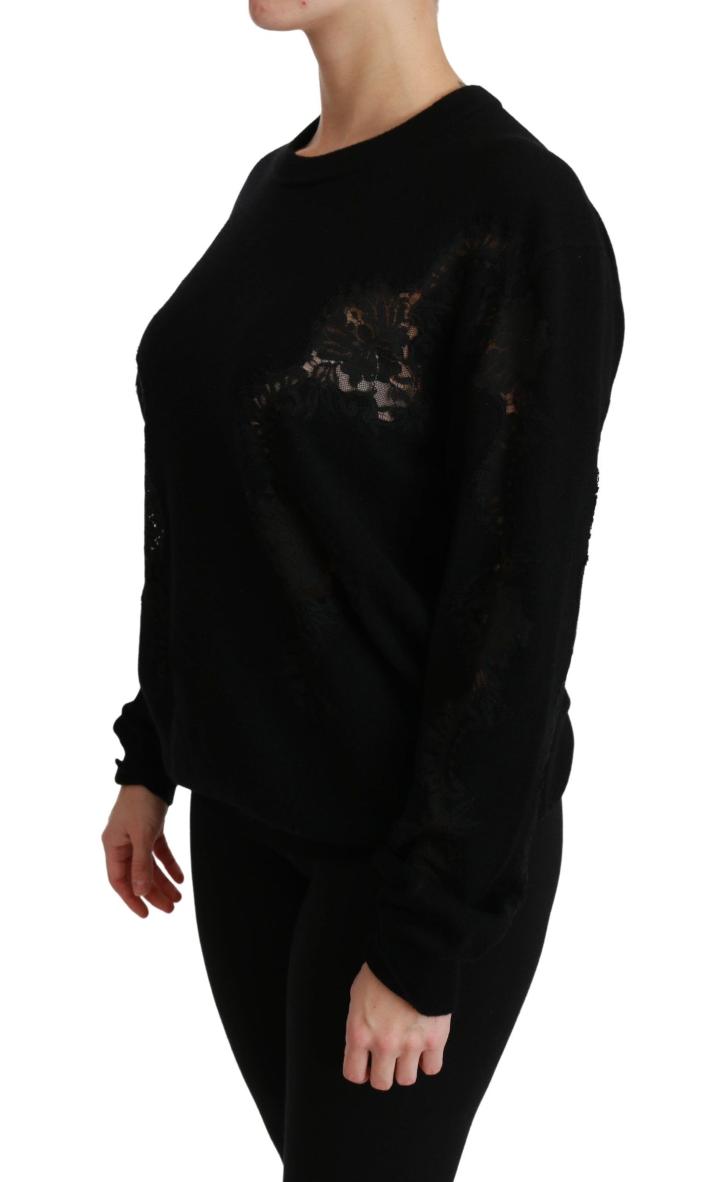 Dolce & Gabbana Elegant Cashmere Crewneck Sweater with Lace Detail