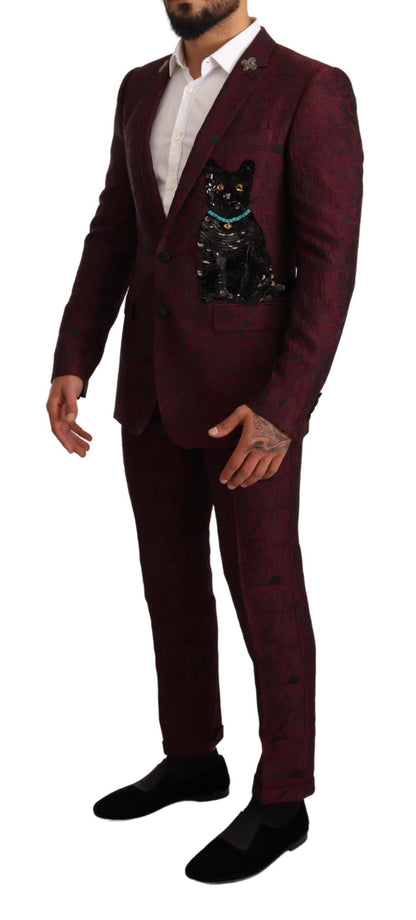 Dolce & Gabbana Elegant Maroon Leaf Pattern Two-Piece Suit