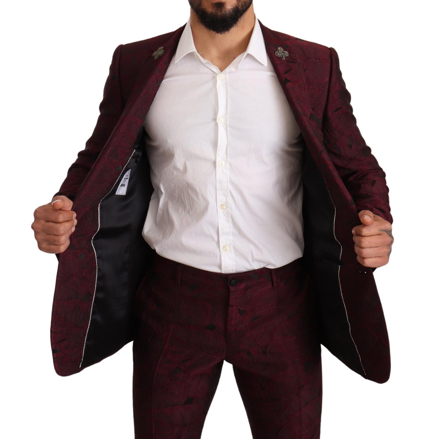 Dolce & Gabbana Elegant Maroon Leaf Pattern Two-Piece Suit