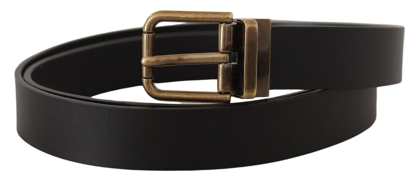 Dolce & Gabbana Elegant Black Leather Belt with Vintage Buckle