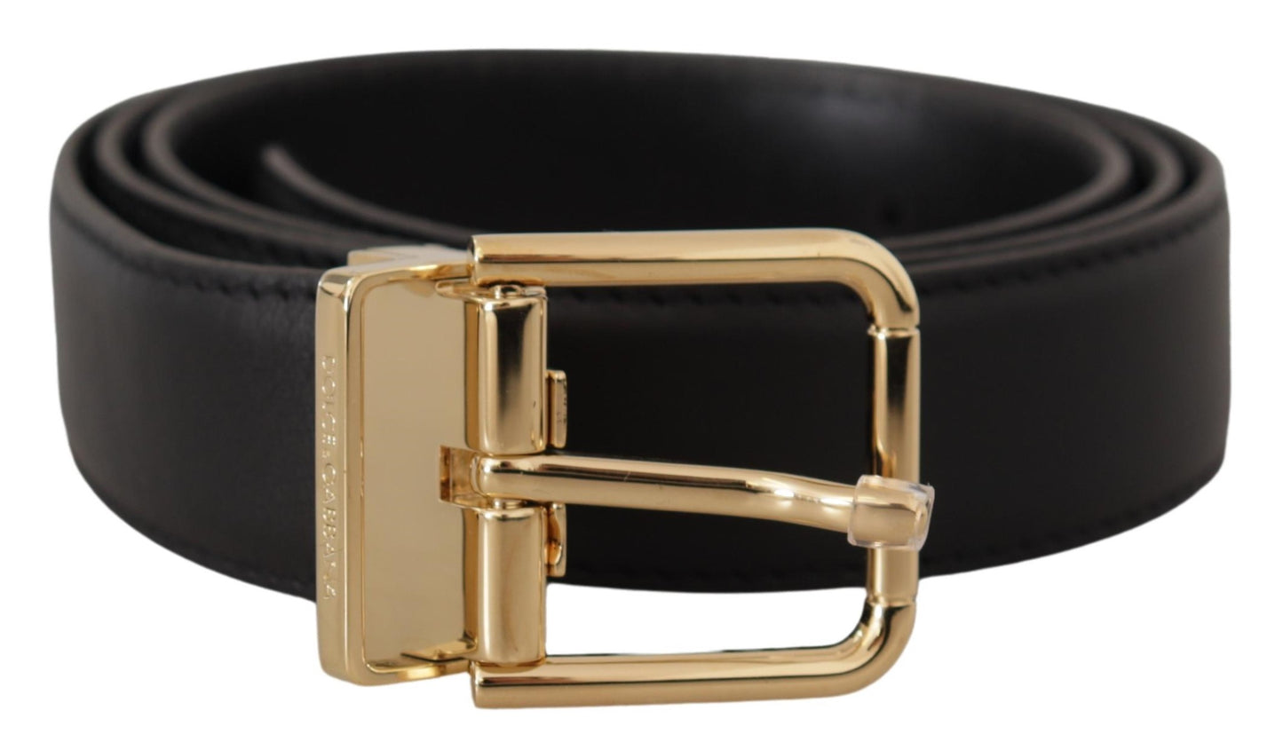 Dolce & Gabbana Elegant Black Leather Belt with Metal Buckle