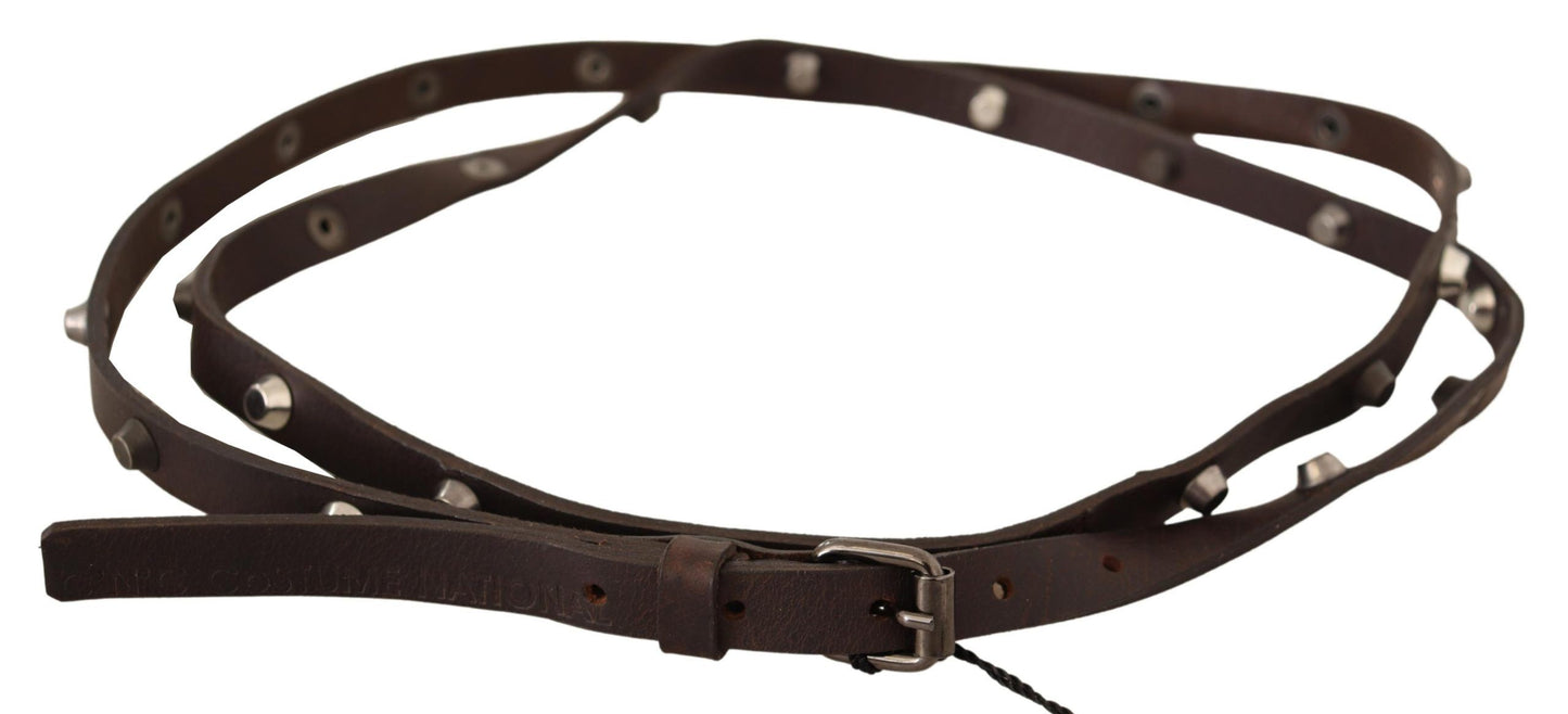 Costume National Chic Brown Leather Fashion Belt with Silver Buckle