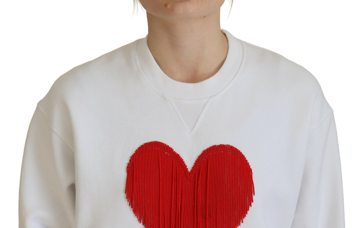 Dsquared² White Cotton Heart Fringe Long Sleeve Sweater