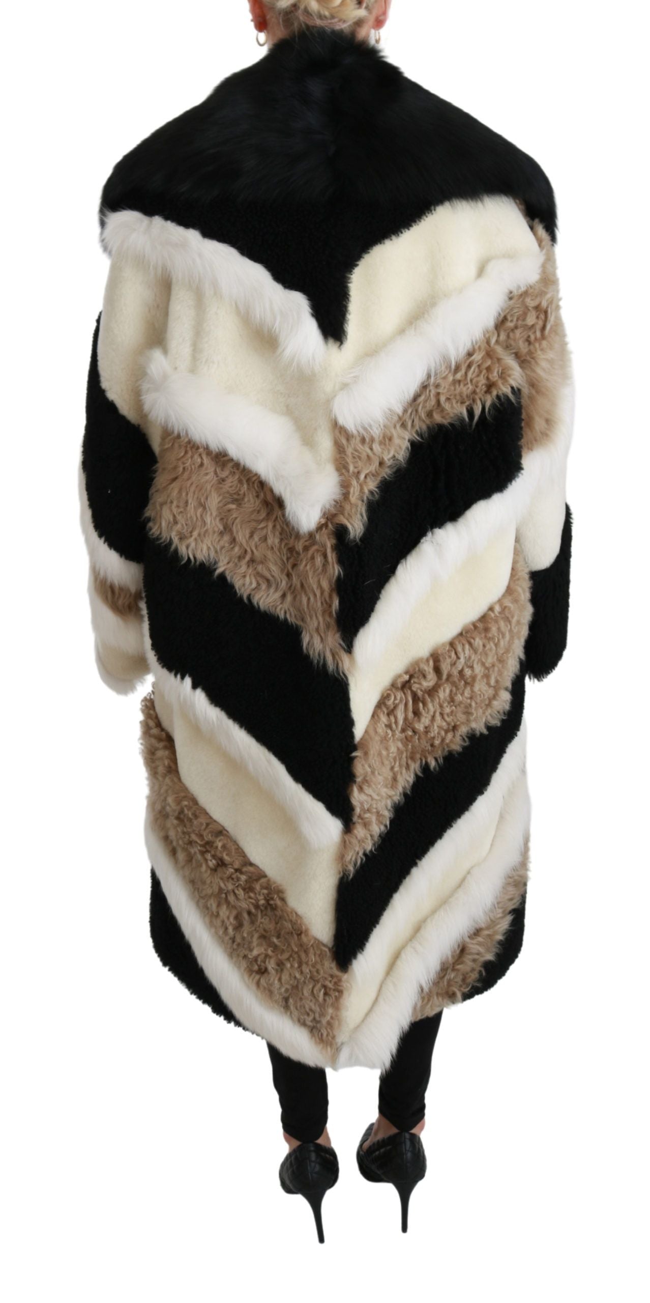 Dolce & Gabbana Elegant Multicolor Shearling Cape Coat