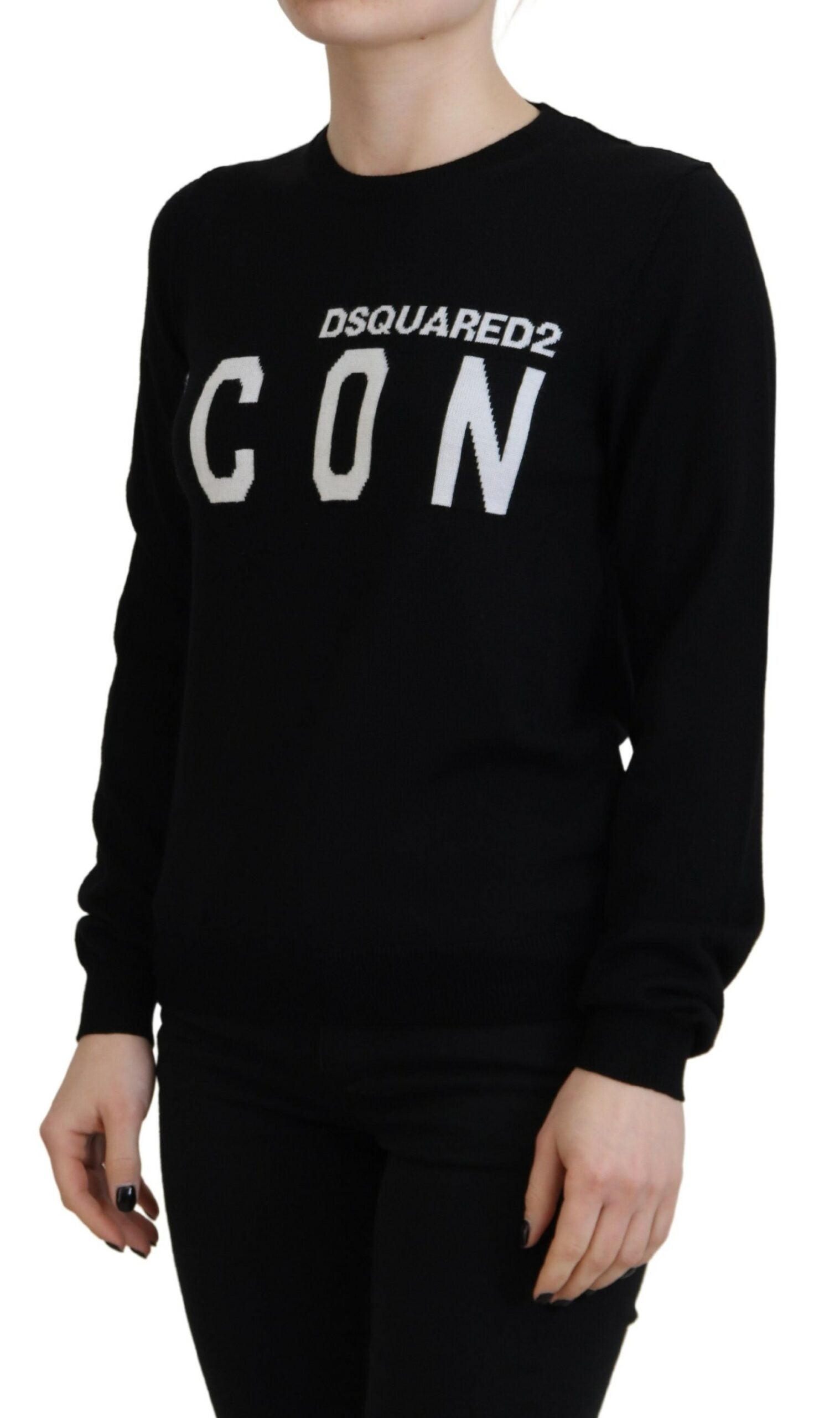 Dsquared² Black Virgin Wool Logo Print Long Sleeves Sweater