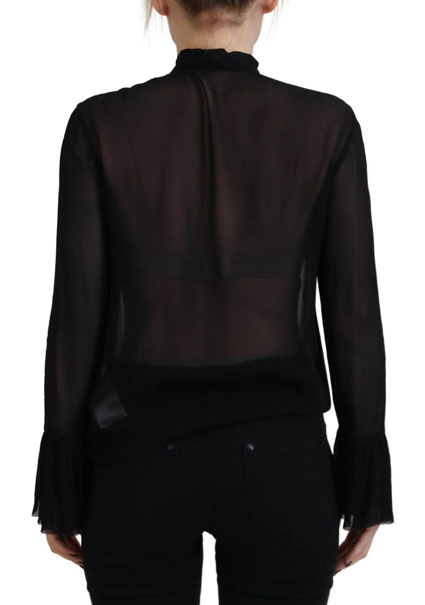 Dsquared² Black Viscose Long Sleeves See Through Blouse Top