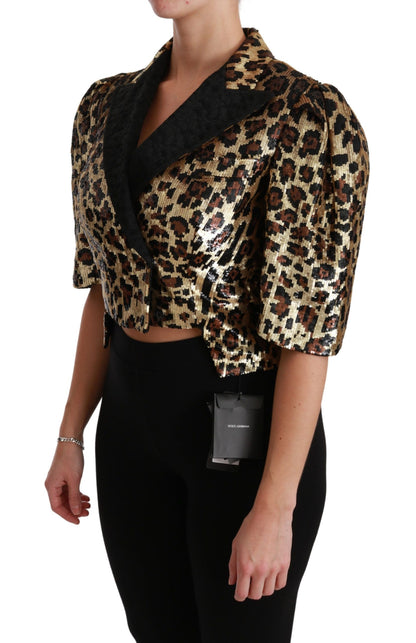 Dolce & Gabbana Gold Leopard Print Short Sleeve Blazer