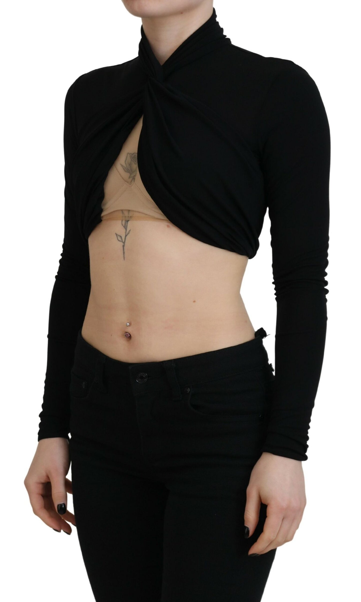 Dsquared² Black Cut Out Viscose Cropped Long Sleeves Top