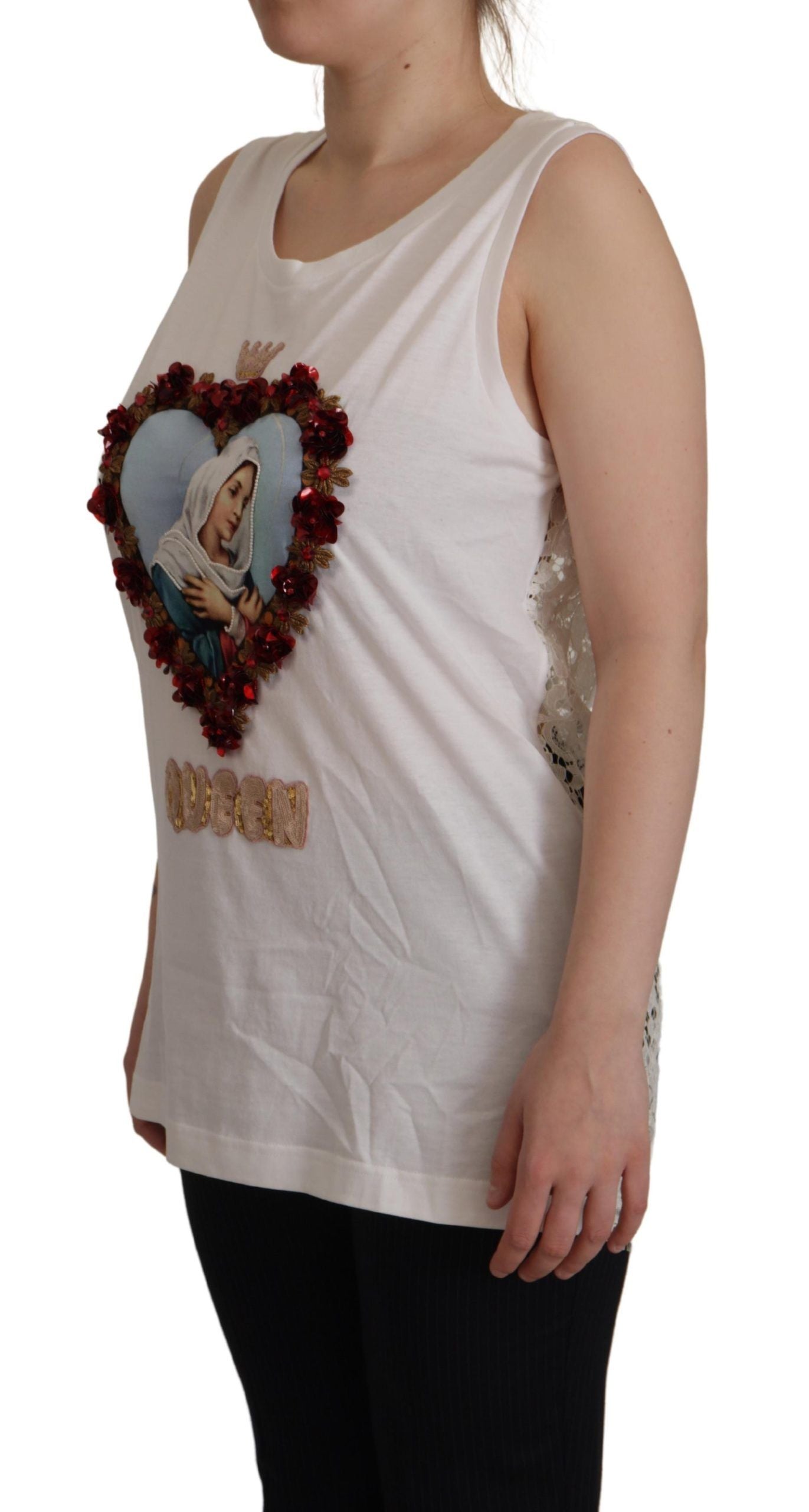 Dolce & Gabbana Elegant White Embellished Sleeveless Tee