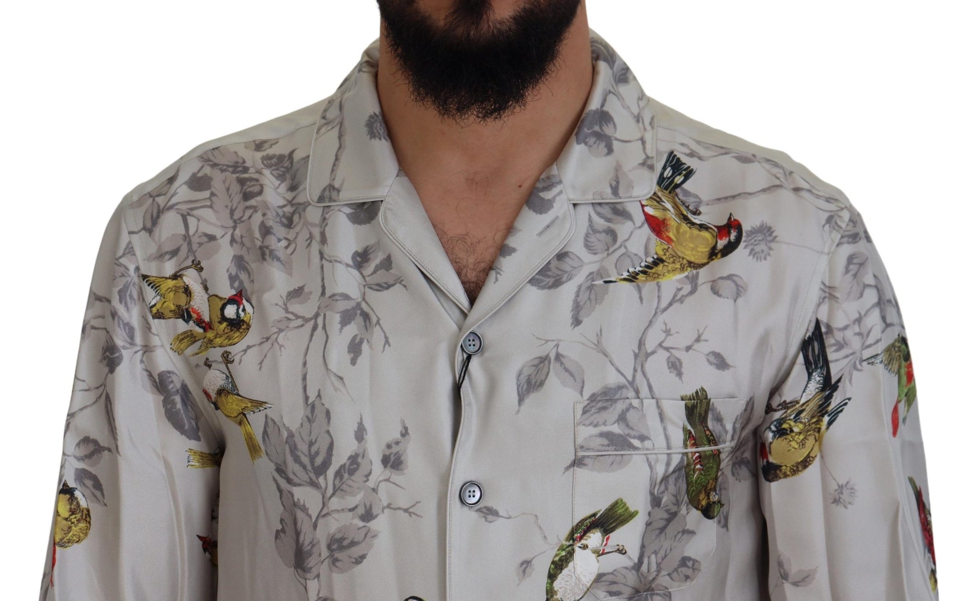 Dolce & Gabbana Elegant Silk Bird Print Casual Shirt