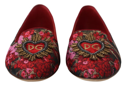 Dolce & Gabbana Multicolor Leather and Fabric Flats with Sacred Heart Patch