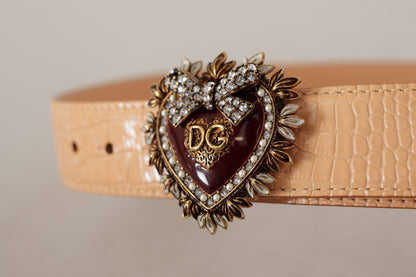 Dolce & Gabbana Enchanting Nude Leather Belt with Engraved Buckle