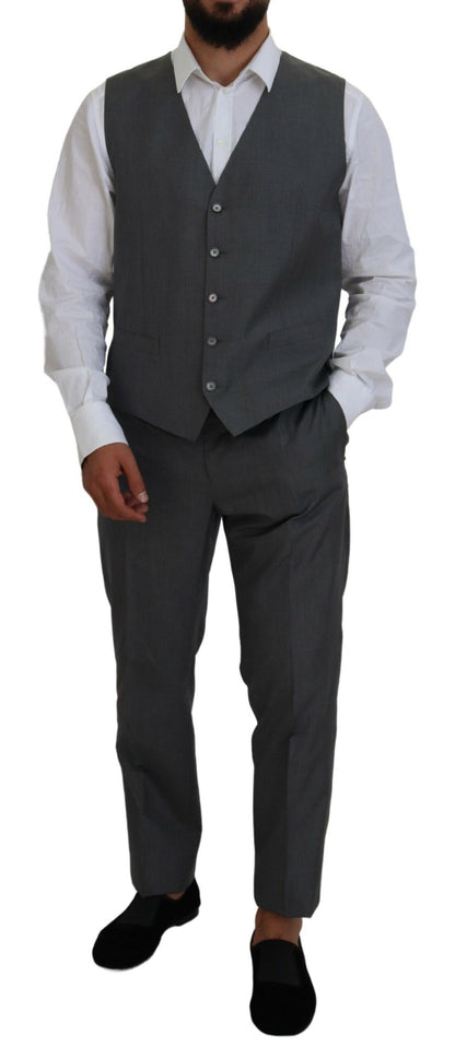 Dolce & Gabbana Sleek Silver Martini Slim Fit Three-Piece Suit