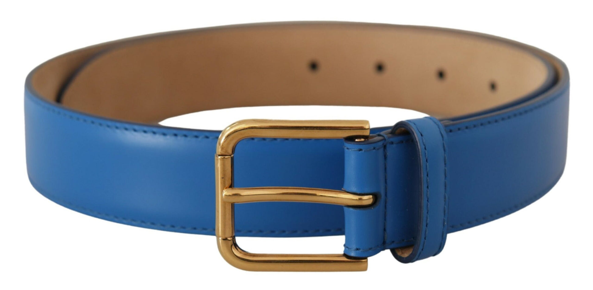 Dolce & Gabbana Elegant Blue Leather Belt with Engraved Buckle