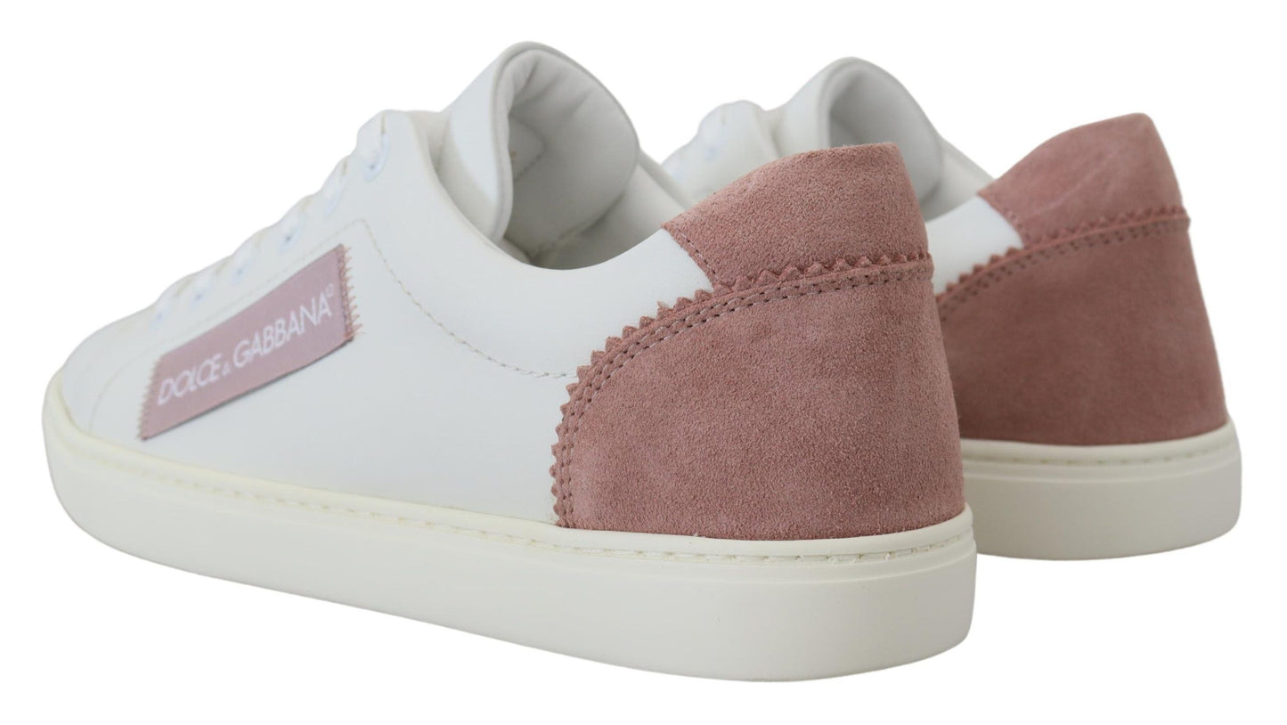 Dolce & Gabbana Chic White Pink Leather Low-Top Sneakers