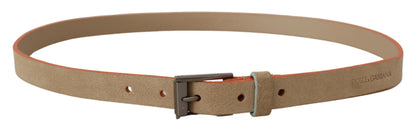 Dolce & Gabbana Elegant Nude Suede Belt with Logo Buckle