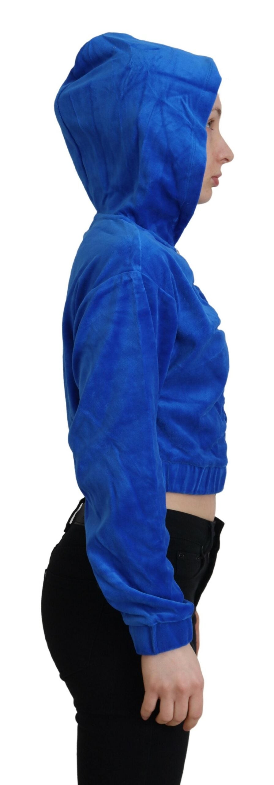 Juicy Couture Glam Hooded Zip Cropped Sweater in Blue