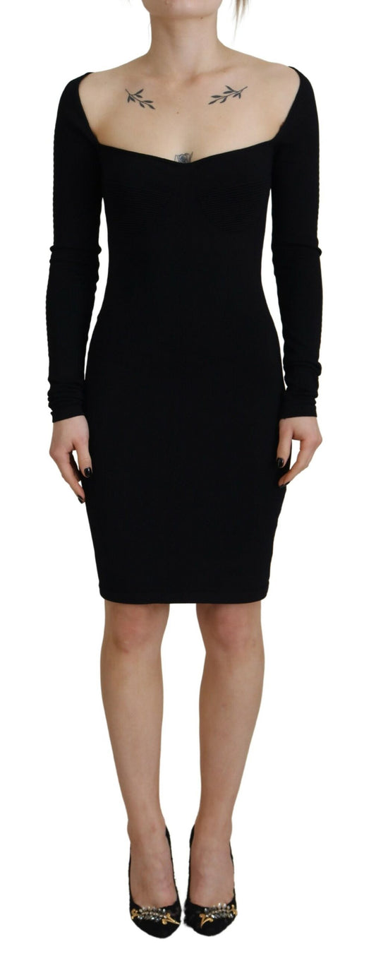 Dsquared² Black Viscose Long Sleeves Bodycon Sheath Dress