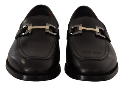 Salvatore Ferragamo Suave Black Leather Gancio Bit Loafers