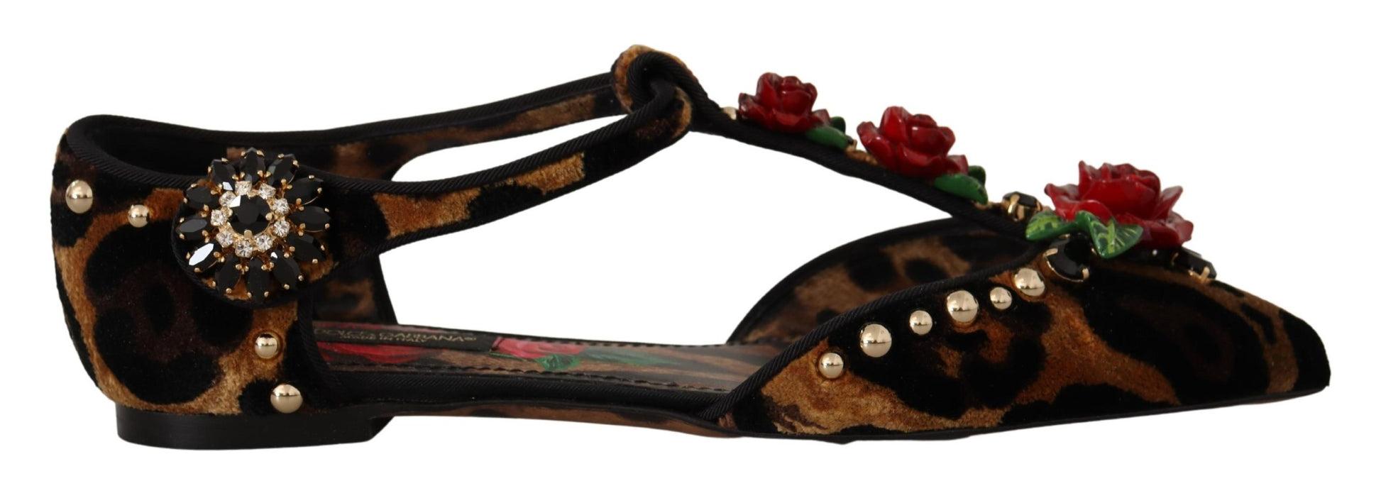 Dolce & Gabbana Floral Embellished Leopard T-Strap Sandals