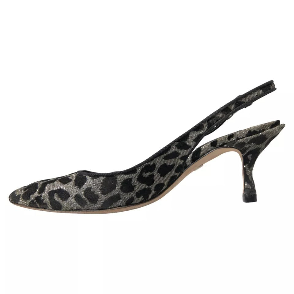 Dolce & Gabbana Silver Leopard Heels Pumps Slingback Shoes