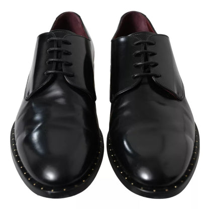 Dolce & Gabbana Black Leather Gold Heel Derby Dress Shoes